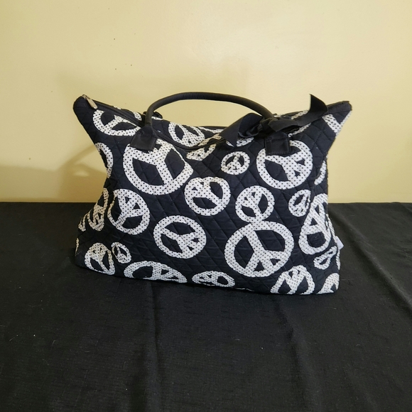 Peace Patterned Black and White Tote Bag - Picture 1 of 4